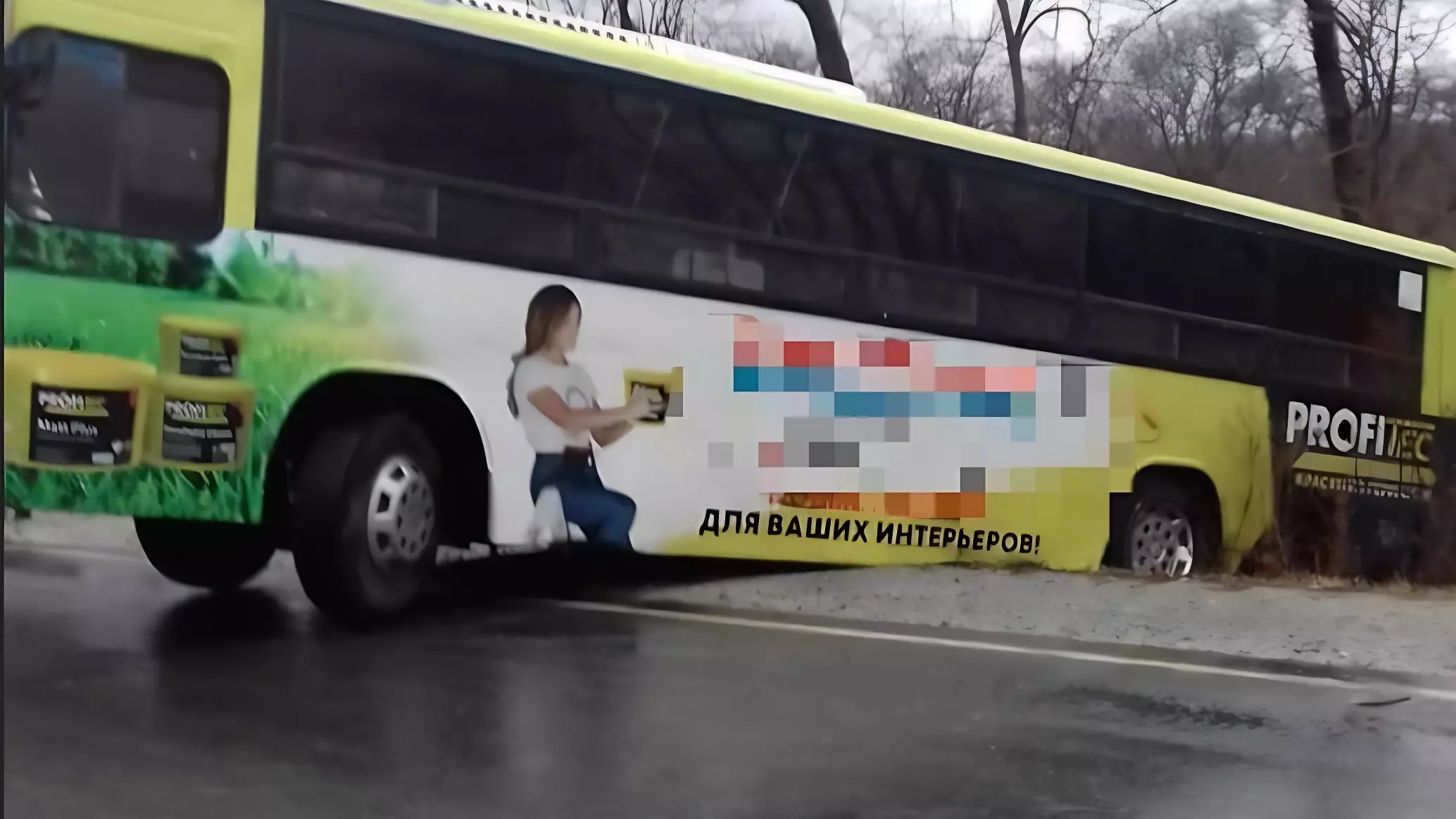 В Приморском крае пассажирский автобус упал в кювет из-за гололёда